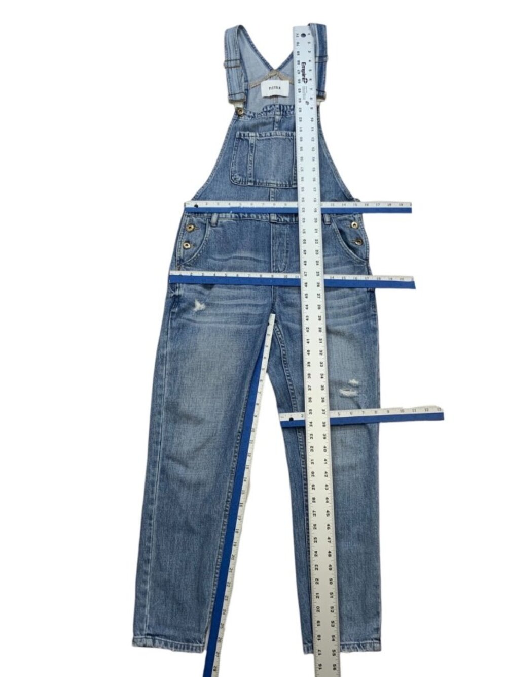 Pistola Bailey Denim Overall XS Blue Straight Leg Distressed - Picture 9 of 16